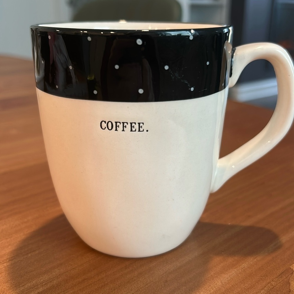 Rae Dunn by Magenta “COFFEE” Cup Polka Dot Band Black Cream. RARE.